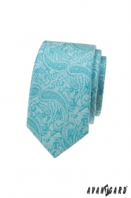 Tyrkysová slim kravata s paisley vzorom