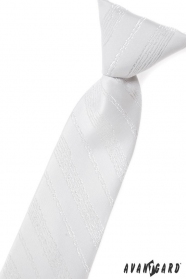 Biela detská kravata so strieborným vzorom