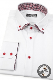 Biela košeľa SLIM dlhý rukáv, červené gombíky