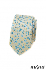 Úzka kravata s modro-žltým vzorom