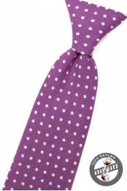 Chlapčenská kravata fialová s bielymi bodkami