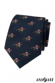 Modrá kravata vzor dostihový kôň