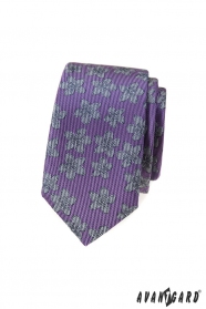 Fialová slim kravata s šedým vzorom