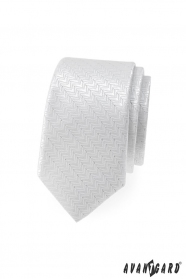 Biela slim kravata ozdobnými prúžky