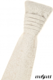 Francúzska kravata smotanovej farby s vreckovkou - strieborný vzor