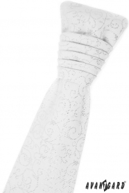 Biela francúzska kravata s lesklými ornamentami