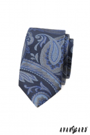Modrá slim kravata s moderným vzorom
