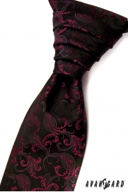 Čierna francúzska kravata s fuchsiovými ornamentami