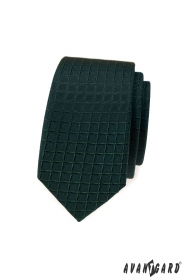 Tmavo zelená slim kravata s mriežkovaným vzorom