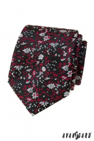 Čierna kravata s červeno-šedým vzorom