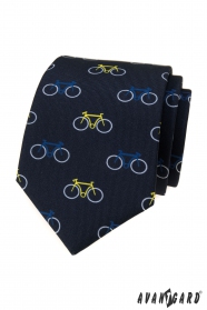 Modrá kravata vzor farebný bicykel