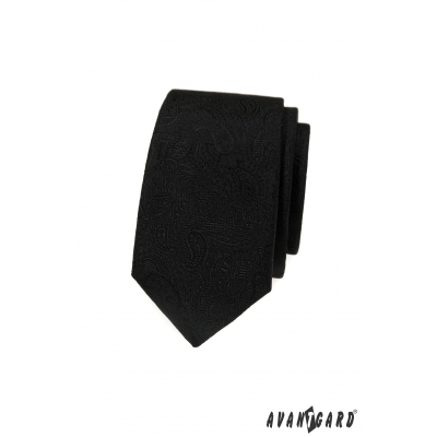 Čierna úzka kravata s paisley motívom
