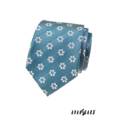 Svetlomodrá kravata s kvetinovým vzorom