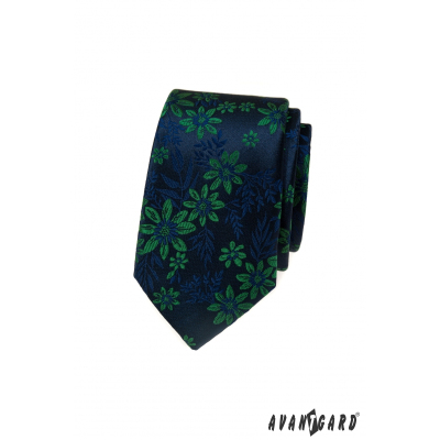 Slim kravata s modro-zeleným vzorom