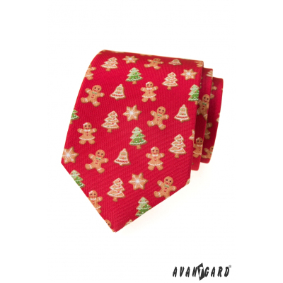 Červená kravata s vianočnými perníčkami