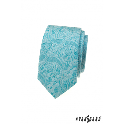 Tyrkysová slim kravata s paisley vzorom
