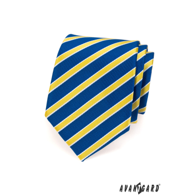 Modrá kravata so žltými pruhmi