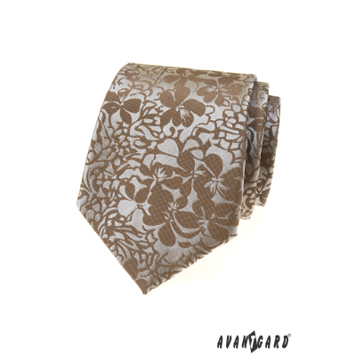 Béžová kravata s kvetinovým vzorom