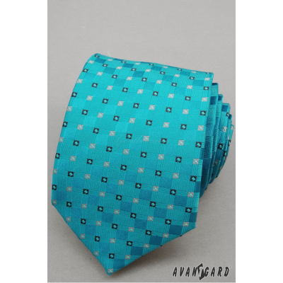 Tyrkysová kravata s drobnými kockami