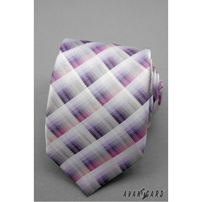 Kockovaná kravata ružová fialová