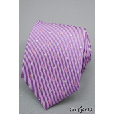Lila kravata s prúžky a striebornými štvorčeky
