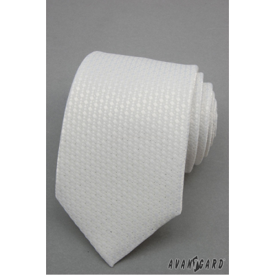 Biela kravata so striebornými bodkami