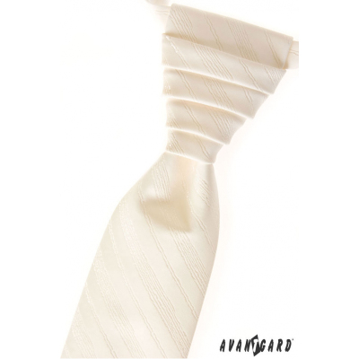 Smotanová svadobná kravata s jemnými prúžkami