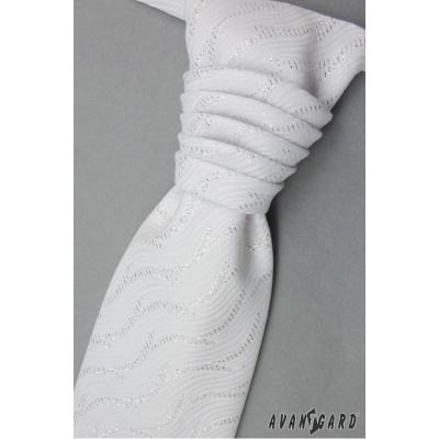 Biela svadobné kravata so strieborným vlnkovaným vzorom