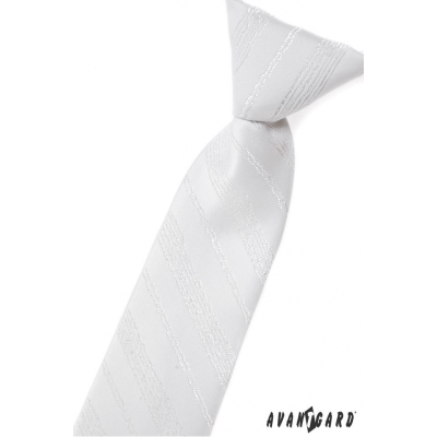 Biela detská kravata so strieborným vzorom