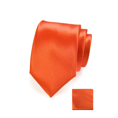 Oranžová kravata v sete s vreckovkou