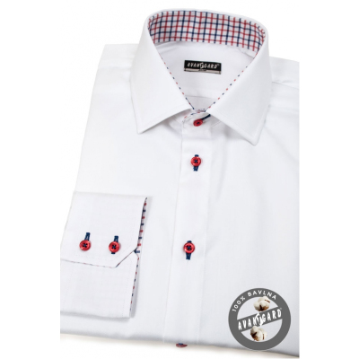 Biela pánska košeľa slim s červenými gombíkmi