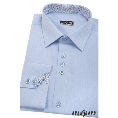 Modrá pánska košeľa slim s vnútorným vzorom, dlhý rukáv