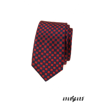 Červeno-modrá kockovaná slim kravata