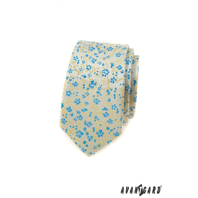 Úzka kravata s modro-žltým vzorom