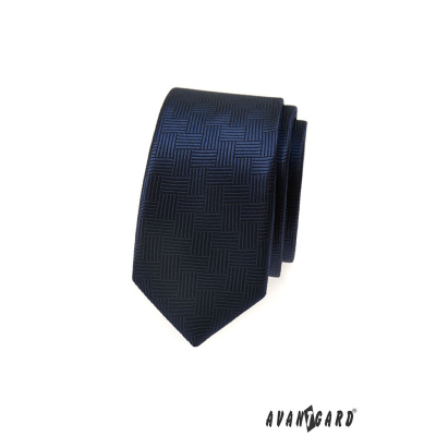 Tmavomodrá slim kravata s čiarkovanou štruktúrou