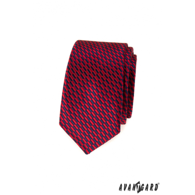 Úzka kravata červeno-modré obdĺžniky