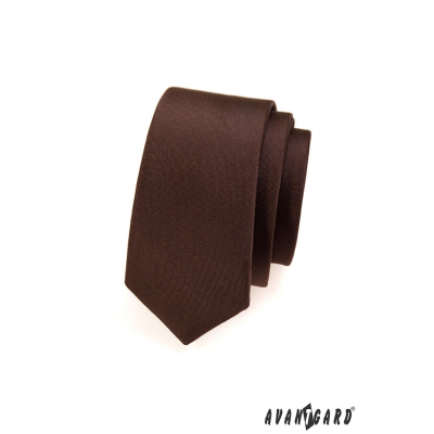 Jednofarebná hnedá matna kravata SLIM