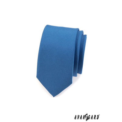 Úzka jednofarebná kravata SLIM - Modrá mat