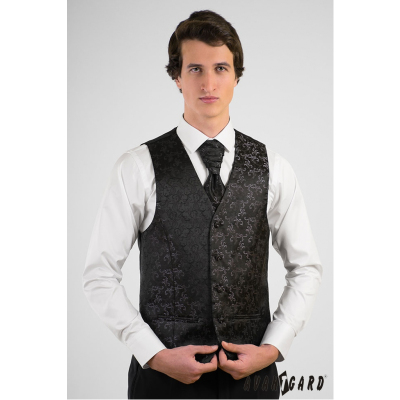Čierna vzorovaná pánska vesta s francúzskou kravatou