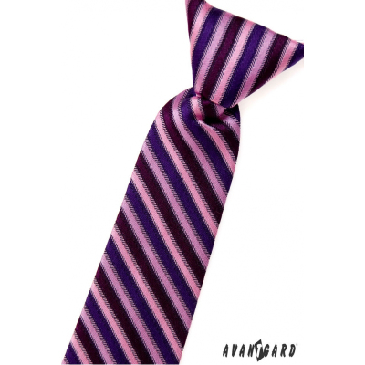 Chlapčenská kravata ružové modré a fialové pruhy