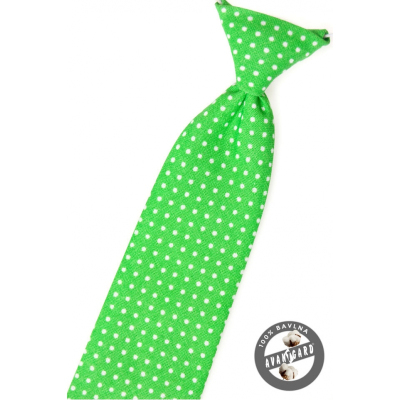 Chlapčenská kravata zelená s bielymi bodkami