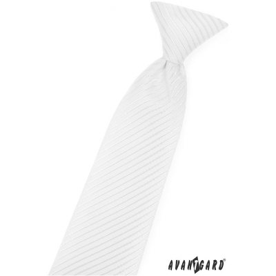Biela chlapčenská kravata s lesklým prúžkom