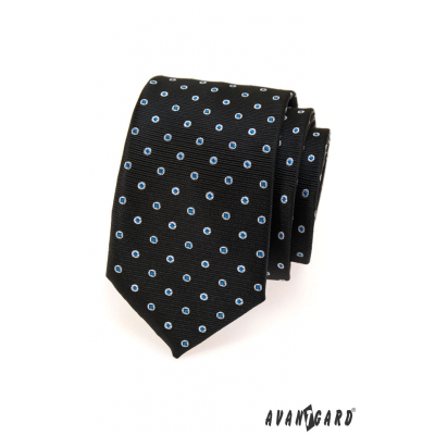 Pánska kravata - Čierna s modro bielou bodkou