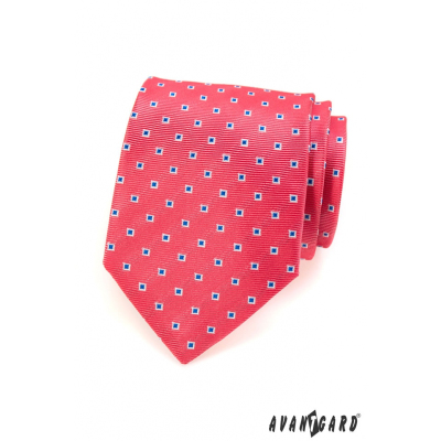 Ružová pánska kravata modré biele štvorčeky