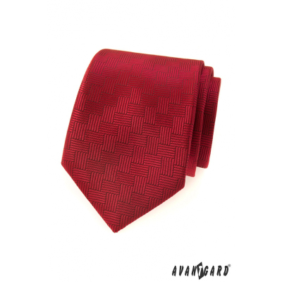 Červená pánska kravata s čiarkovanou štruktúrou
