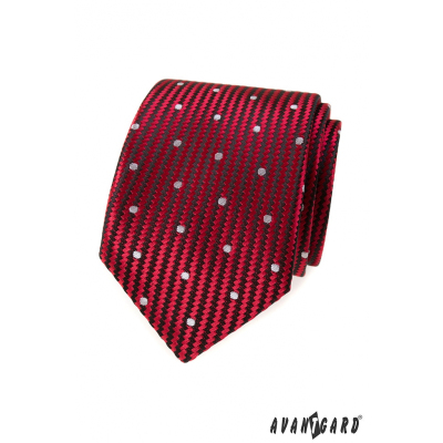 Červená štruktúrovaná kravata veľké biele bodky