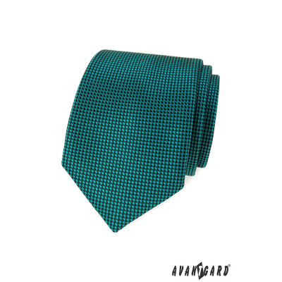 Tyrkysová kravata s čiernymi štvorčekmi