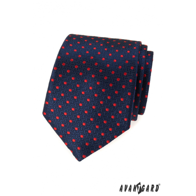 Modrá štruktúrovaná kravata s červenými bodkami