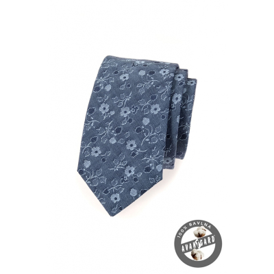 Bavlnená kravata modrá s kvetinami