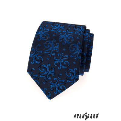 Tmavo modrá kravata s lesklým modrým vzorom